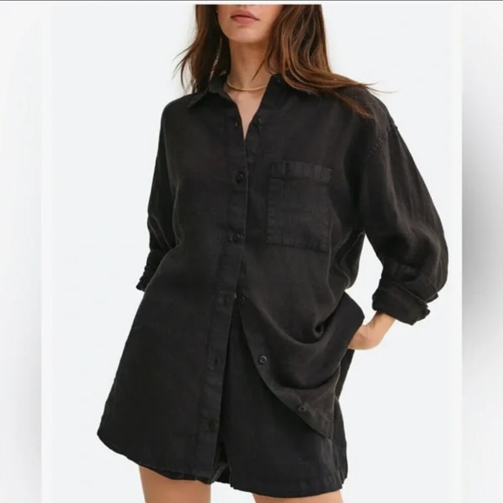 MATE the Label Linen Oversized Long Sleeve Shirt Jet Black S